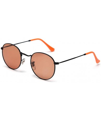 Round Women's Polarized Sunglasses Men Retro Orange Metal Frame Round Sun Glasses Female UV400 - Black With Orange - CR18AQUH...