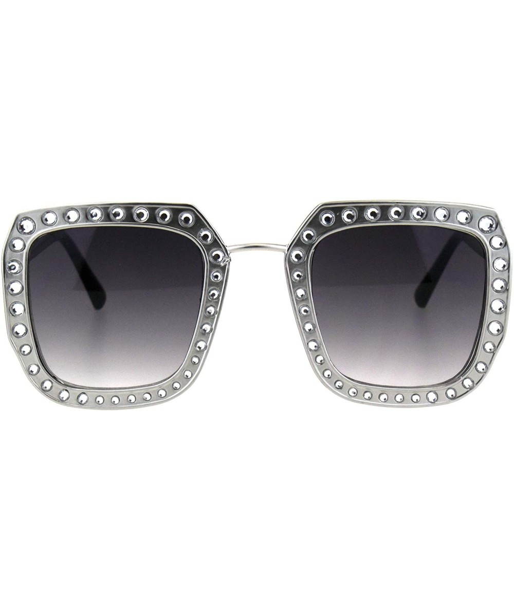 Butterfly Rhinestone Iced Thick Metal Oceanic Gradient Lens Designer Sunglasses - Silver Smoke - CF18I4DRLYR $13.71