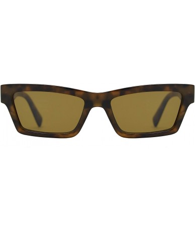 Rectangular Retro Small Rectangular Cat Eye Sunglasses for Women with Flat Lens - Tortoise + Amber Brown - CB195D5QTA4 $16.06