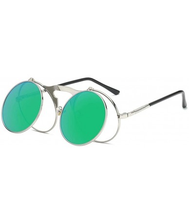 Round Vintage steampunk gothic style round frame flip sunglasses for men women - 3 - C818WZUQL9A $23.05
