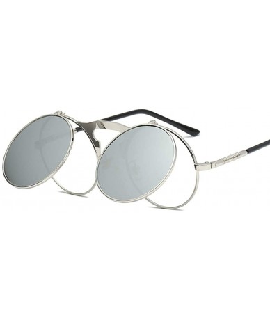 Round Vintage steampunk gothic style round frame flip sunglasses for men women - 3 - C818WZUQL9A $23.05