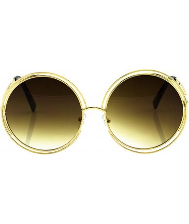 Oversized Carlin Oversize Big XL Double Wire Round Gold Brown Sunglasses - CS12L1HYYY5 $12.14