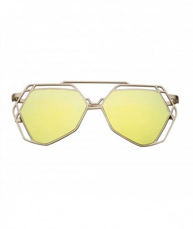 Aviator Women's Mirrored Heptagon Flat Lens Sunglasses - Gold - CR12LO3ICKN $22.46
