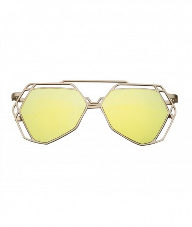 Aviator Women's Mirrored Heptagon Flat Lens Sunglasses - Gold - CR12LO3ICKN $12.14