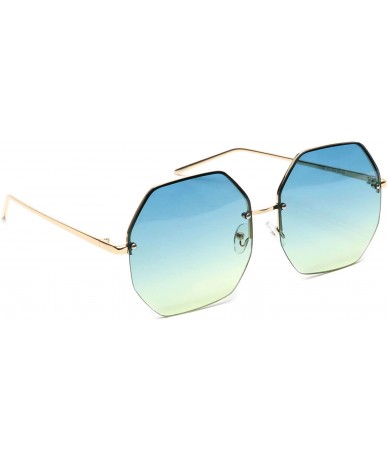 Oversized Oversized Octagon Sunglasses Women's Rimless Geometric Flat Colored Lens - Blue & Yellow - C618GHE8NWW $10.73