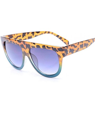 Aviator Flat Top Oversized Square Sunglasses Women Gradient 2019 Summer Blue Brown - Leopard Blue - C218Y2OZR22 $12.34