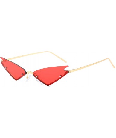 Cat Eye Small Cat Eye Sunglasses For Women Futuristic Semi Rimless Sunglasses - Red Lens/Gold Frame - CK18ESEGIIL $10.17