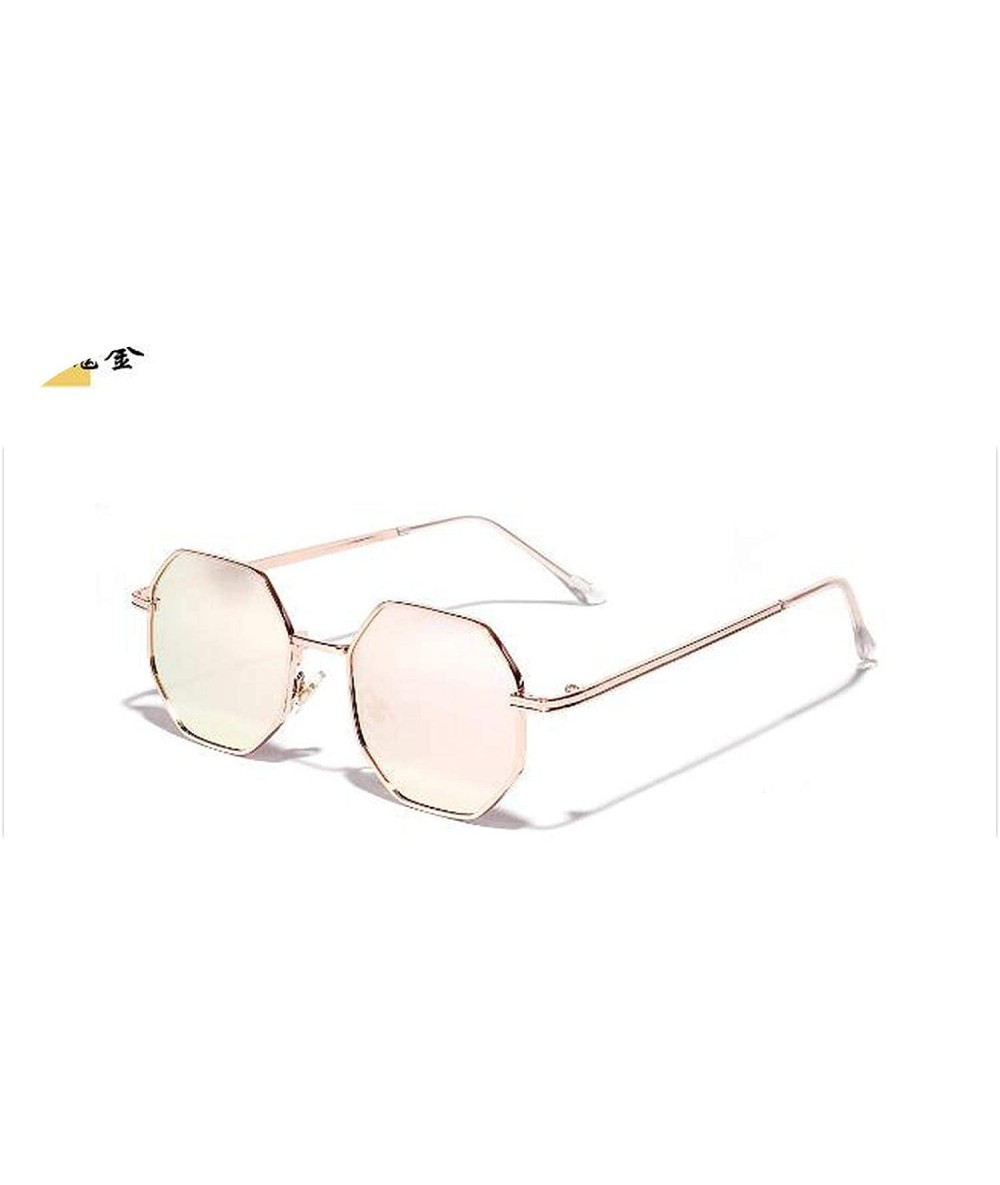 Round 2019 Retro Polygon Sunglasses Men Women Luxury Pink Lens Round Vintage Small Frame Mirror Color - 3 - CM19854GT9Q $32.07