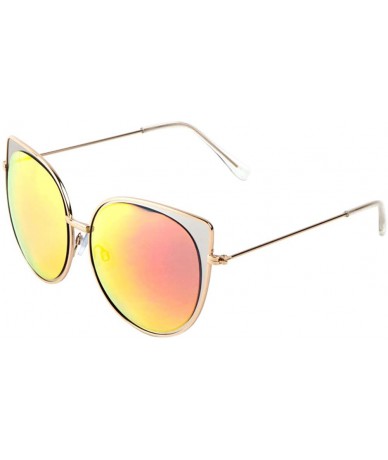 Cat Eye Round Cat Eye Sunglasses Color Mirror Lens Thin Frame Women Runway Fashion - Silver/Gold (Red/Yellow Lens) - CU12NS51...