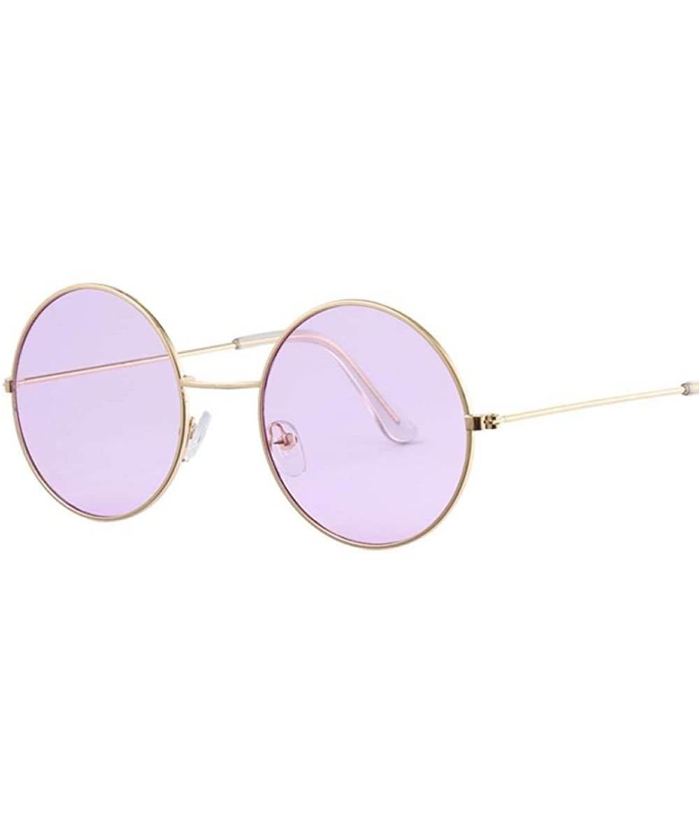 Oversized Fashion Bule Round Sunglasses Women Brand Designer Luxury Sun Glasses Gold Blue - Gold Purple - CO18Y2NWL02 $18.00