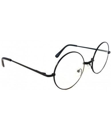 Round JOHN LENNON Vintage Round Retro Large Metal Frame Clear Lens Eye Glasses - Black - CK11LTT62D7 $9.28