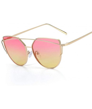 Cat Eye Cat eye Brand Sunglasses Women Designer Mirror Flat Rose Gold Vintage Metal Reflective Sunglasses Women - C5 - CB190L...