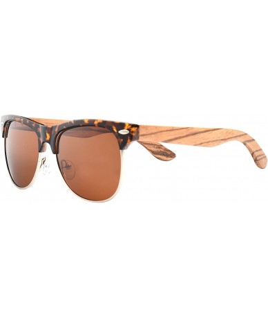 Semi-rimless Bamboo Wood Semi Rimless Sunglasses with Polarized Lenses in Original Boxes - Zebra Wood - C21855M2W9O $21.59