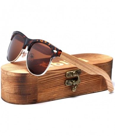 Semi-rimless Bamboo Wood Semi Rimless Sunglasses with Polarized Lenses in Original Boxes - Zebra Wood - C21855M2W9O $21.59