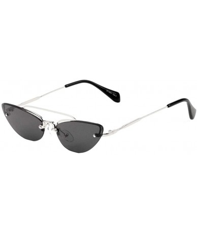 Rimless Metal Three Arm Top Bar Rimless Cat Eye Sunglasses - Black Silver - CQ197A6LDGH $12.27
