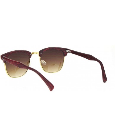 Rectangular Mens Woodgrain Half Horn Rim Hipster Retro Sunglasses - Red Wood Brown - CP18N60IH49 $9.23