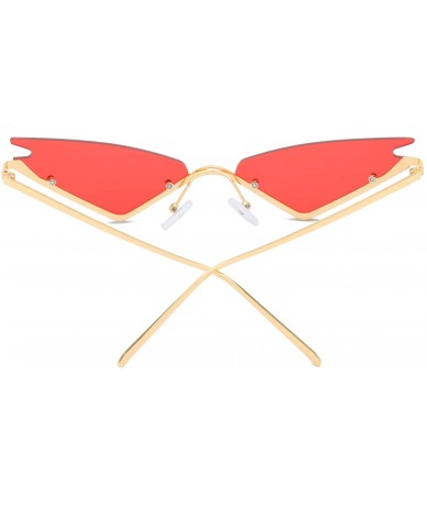 Cat Eye Small Cat Eye Sunglasses For Women Futuristic Semi Rimless Sunglasses - Red Lens/Gold Frame - CK18ESEGIIL $10.17