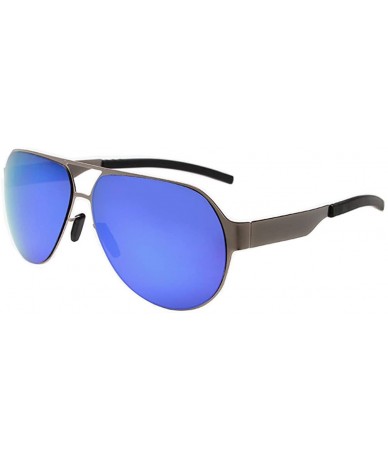 Square Top Luxury Sunglasses Feature Style Avaitor Lens Metal Big Frame - Grey/Blue - CC11ZIRHOZ1 $16.97