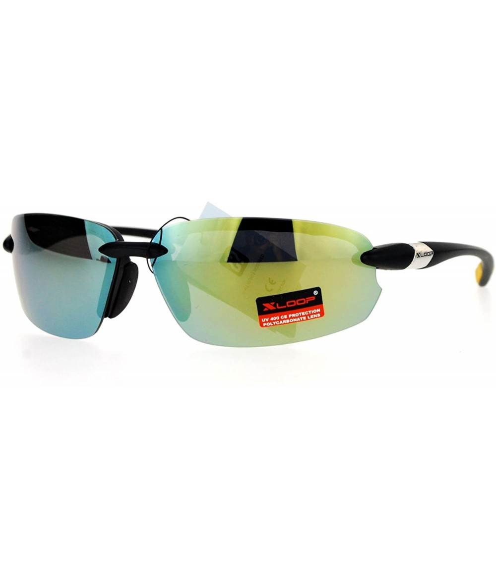 Rectangular Xloop Sports Sunglasses Unisex Rimless Design Oval Rectangular Fashion - Black Yellow - CY12J532QXX $13.19