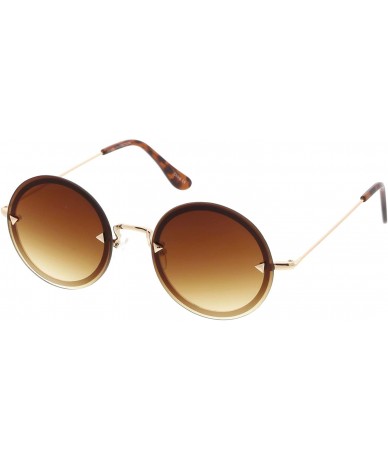 Oval Rimless Metal Pyramid Rivets Ultra Slim Arms Flat Lens Round Sunglasses 55mm - Gold / Amber - CL18227E9H3 $8.58