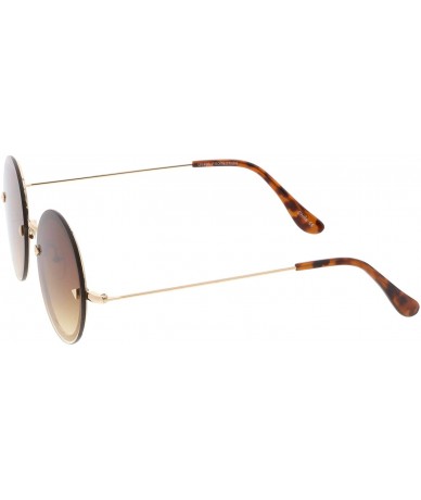 Oval Rimless Metal Pyramid Rivets Ultra Slim Arms Flat Lens Round Sunglasses 55mm - Gold / Amber - CL18227E9H3 $8.58