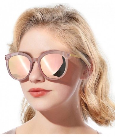 Round Polarized Mirrored Sunglasses for Women Oversized Round Frame UV400 Protection Lens - A1-pink Frame/Mirrored Lens - CM1...