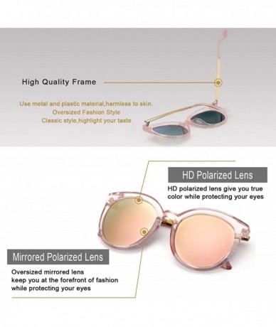 Round Polarized Mirrored Sunglasses for Women Oversized Round Frame UV400 Protection Lens - A1-pink Frame/Mirrored Lens - CM1...
