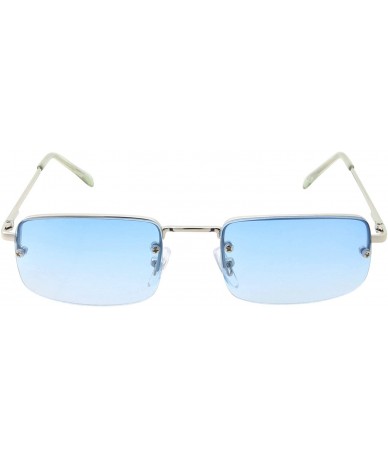 Goggle Small Slim 90's Popular Nineties Rectangular Sunglasses Clear Rimless Eyewear - Silver Frame - Blue - C918W0ZTZHX $10.95