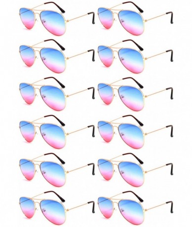 Aviator 12 Pieces Wholesale Aviator Sunglasses Two Tone Color Lens Gold Metal Frame - 064-blue-pink-12 Pairs - CN18LLD4DD6 $5...