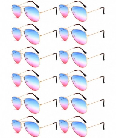 Aviator 12 Pieces Wholesale Aviator Sunglasses Two Tone Color Lens Gold Metal Frame - 064-blue-pink-12 Pairs - CN18LLD4DD6 $5...