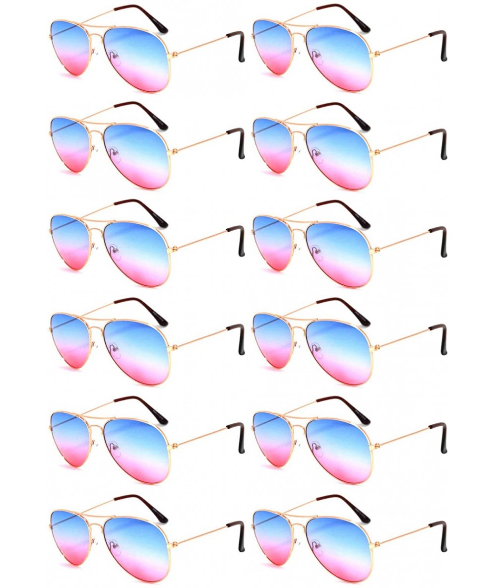 Aviator 12 Pieces Wholesale Aviator Sunglasses Two Tone Color Lens Gold Metal Frame - 064-blue-pink-12 Pairs - CN18LLD4DD6 $2...