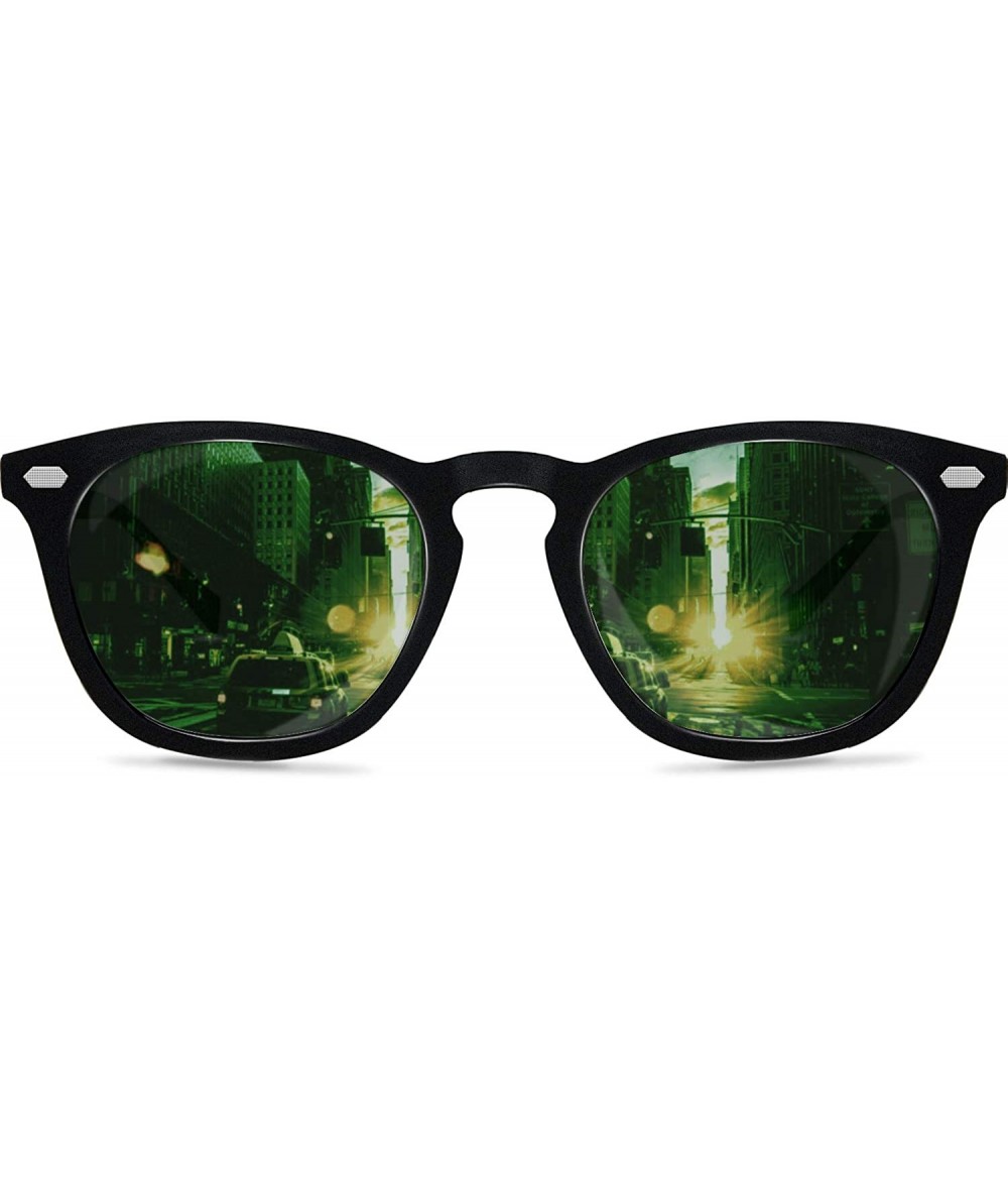 Square Polarized Protection Sunglasses - Black Frame/Green Lens - CF194R7EDGR $16.13