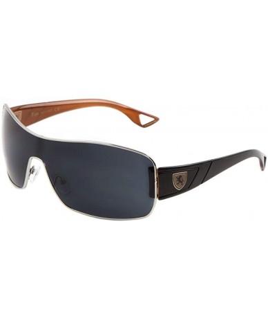 Shield Wide Curved One Piece Shield Lens Inside Crystal Color Temple Sunglasses - Black Brown - C1199D559OT $18.90