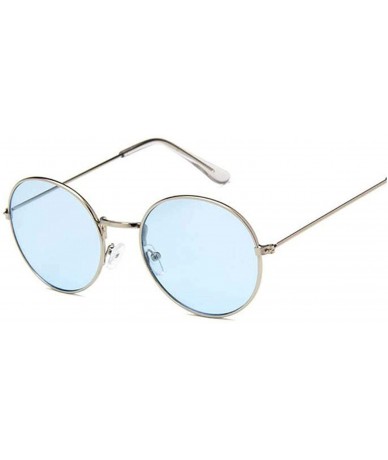 Semi-rimless Round Sun Glasses Women Mirror Retro Ladies Luxury Small Sunglasses Brand Designer - Silver Blue - CC198A96MQ4 $...