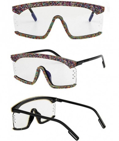 Square new hand-drilled shiny gravel pearl unisex fashion brand designer sunglasses - Transparent - CY18WTMOM5Y $12.23