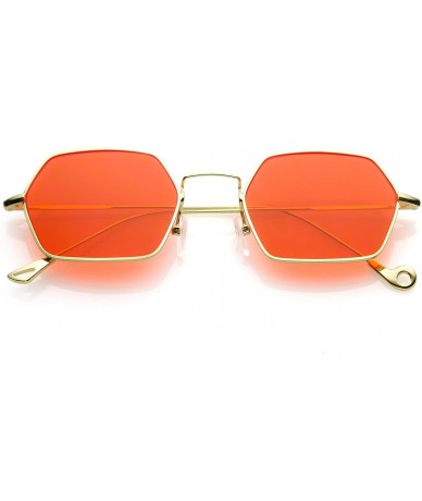 Rectangular Small Metal Ultra Slim Arms Colored Flat Lens Hexagon Sunglasses 51mm - Gold / Red - CT185H5K87U $10.92