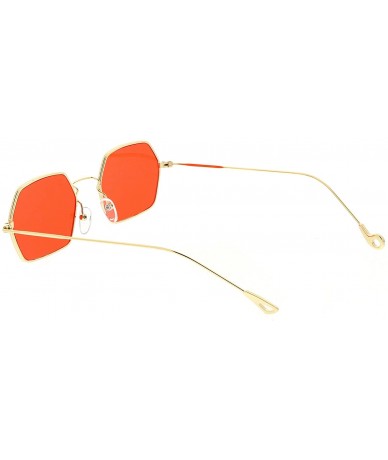 Rectangular Small Metal Ultra Slim Arms Colored Flat Lens Hexagon Sunglasses 51mm - Gold / Red - CT185H5K87U $10.92