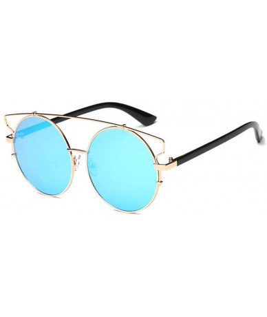 Round Small Round Polarized Sunglasses Double Bridge Frame Mirrored Lens 100% UV Protection - Blue - C218TTUUA7G $19.87