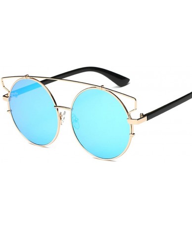 Round Small Round Polarized Sunglasses Double Bridge Frame Mirrored Lens 100% UV Protection - Blue - C218TTUUA7G $8.63