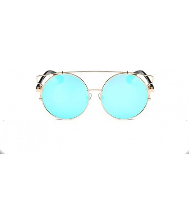 Round Small Round Polarized Sunglasses Double Bridge Frame Mirrored Lens 100% UV Protection - Blue - C218TTUUA7G $8.63