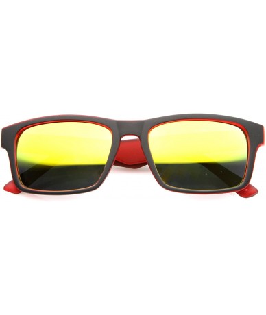 Rectangular Action Sport Two-Toned Horn Rimmed Frame Color Mirror Lens Matte Rectangle Sunglasses 55mm - CM12H0L9FCR $7.90
