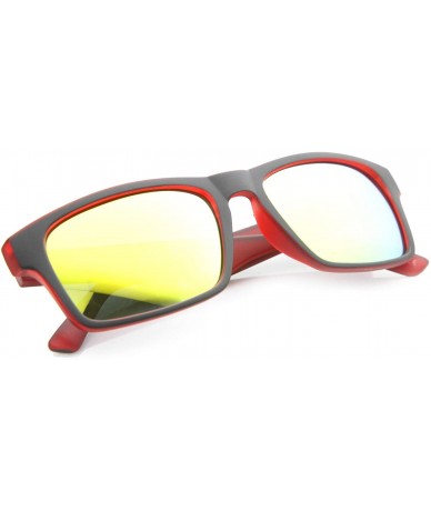Rectangular Action Sport Two-Toned Horn Rimmed Frame Color Mirror Lens Matte Rectangle Sunglasses 55mm - CM12H0L9FCR $7.90