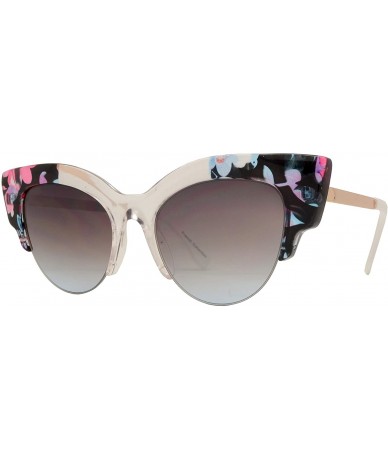 Semi-rimless Retro Semi-Rimless Half Frame Round Cateye Sunglasses for Women - Clear + Brown Blue - CQ18UIGSED4 $26.59