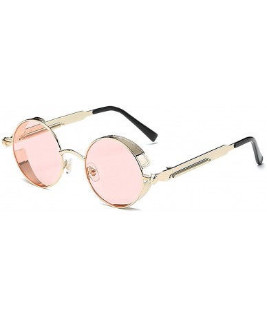 Round KATCOCO Retro Round Circle Steampunk Sunglasses WITH CASE Metal Alloy for Women Men - Golden Frame Pink Lens - CV18R6AY...