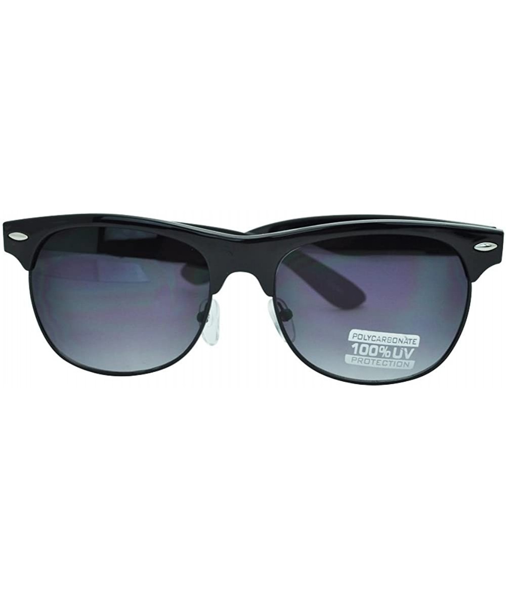 Round Retro Half Frame Horn Rimmed Sunglasses Smoke Lens Mens Womens Fashion - CS11KV9WND9 $8.53