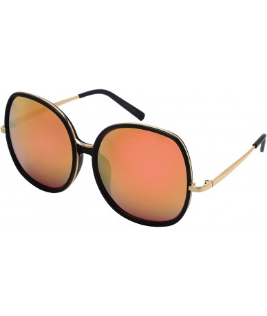 Square Oversized Round Square Women Sunglasses Mirrored Lens 3342-REV - Black Frame/Pink Mirrored Lens - CY18GYCUZQ9 $21.17