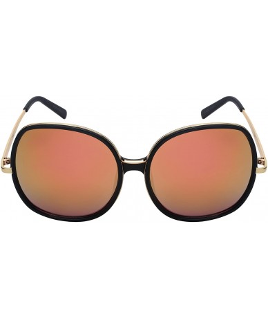 Square Oversized Round Square Women Sunglasses Mirrored Lens 3342-REV - Black Frame/Pink Mirrored Lens - CY18GYCUZQ9 $9.71