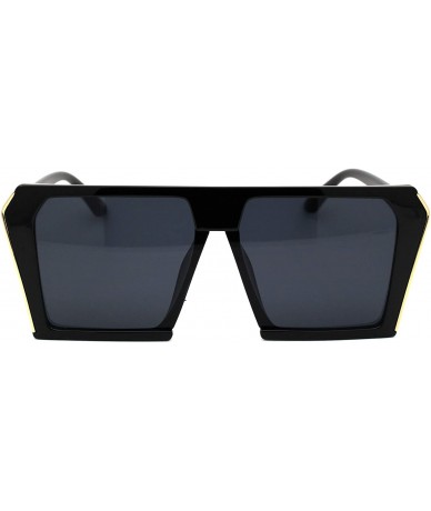 Square Womens Oversized Geometric Sunglasses Flat Top Square Metal Side UV 400 - Black (Black) - CL195M2USD3 $14.09