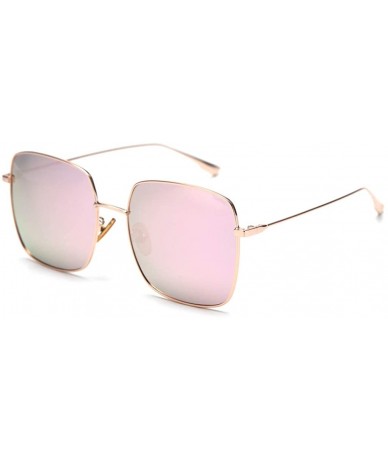 Square Mirror Sunglasses Men Polarized Metal Frame Big Sun Glasses for Women Square - Pink Mirror - CK18W6D3H65 $8.96