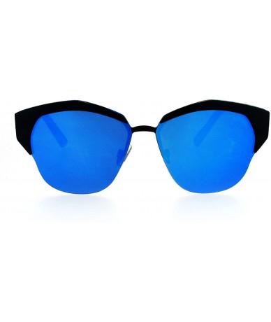 Butterfly Retro Chic Sunglasses Womens Fashion Half Rim Flat Frame Flat Lens - Black (Blue Mirror) - CJ188QO9OOQ $22.22